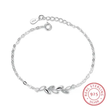 925 Sterling Silver Leaf Chain Bracelet, Women's Jewelry