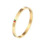 Gold Bangle with Red and Green Charms for Women