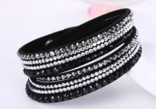 Korean Style Leather Wrap Bracelet with Rhinestones