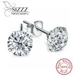 Sterling silver channel-set cubic zirconia stud earrings for women