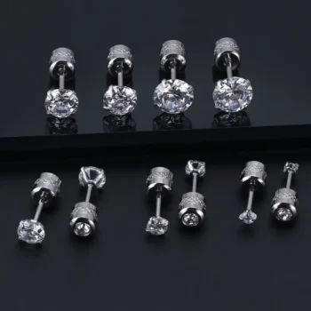 Stainless steel mini crystal CZ screw stud earrings for cartilage, helix, and lobe piercings