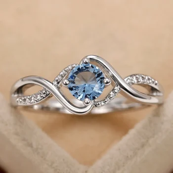 Sparkling Blue Cubic Zirconia Wedding Ring - Modern Silver Rings