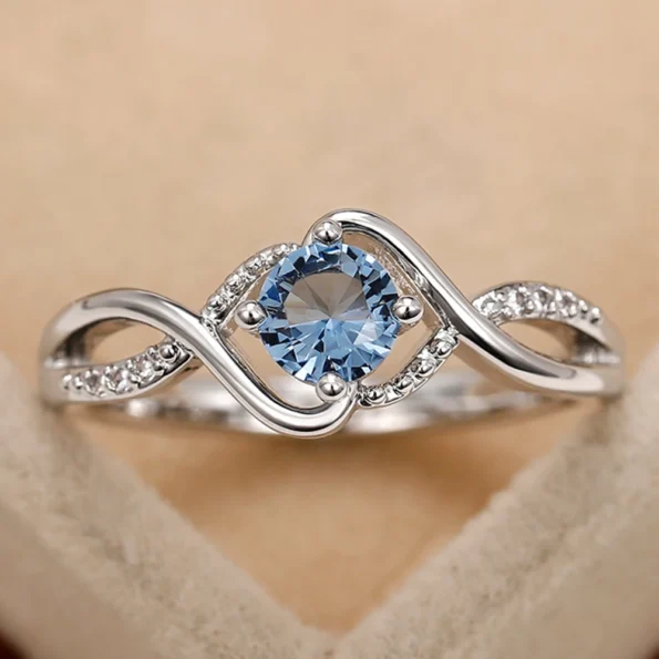 Sparkling Blue Cubic Zirconia Wedding Ring - Modern Silver Rings