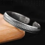 Handmade Wave Pattern Silver Cuff Bracelet for Men