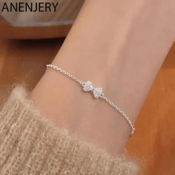 Silver Bow Bracelet with Micro Zircon for Women