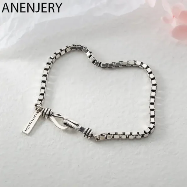 Silver Double Hook Box Chain Bracelet with Letter Charm