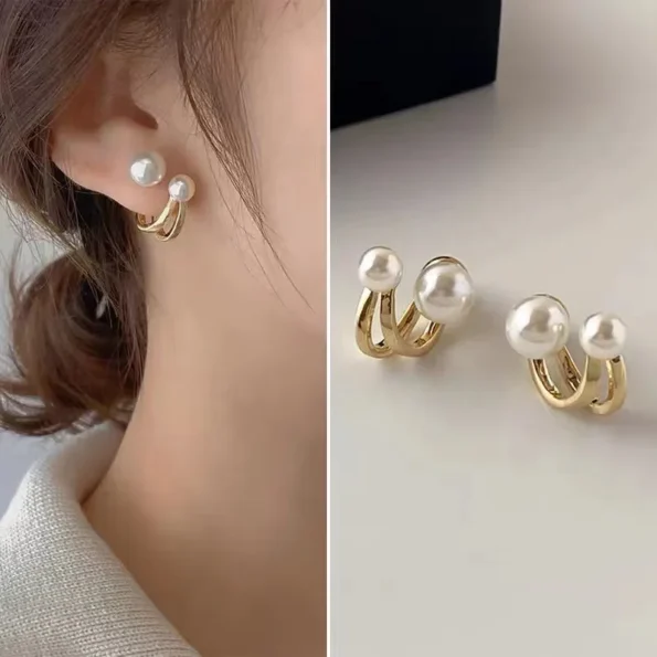 Korean style irregular pearl geometric gold stud earrings for women