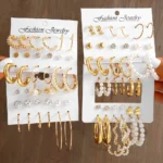 36 Pairs Vintage Gold Pearl Hoop Earrings Set