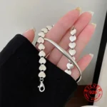 Silver Heart Hip Hop Bracelet, Unisex Handmade