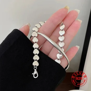 Silver Heart Hip Hop Bracelet, Unisex Handmade