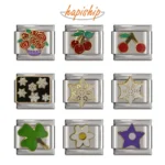 Daisy, star, snowflake, and cherry charms for Italian link bracelets