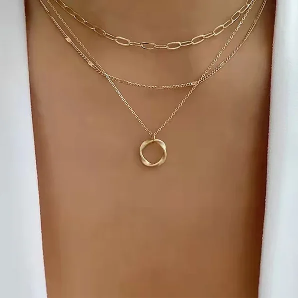 Gold Multi-Layer Circle Pendant Necklace