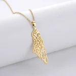 Ethnic Arabic calligraphy Palestine map necklace