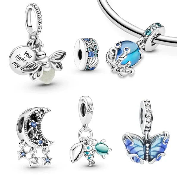 Sterling silver firefly, turtle, and octopus charms