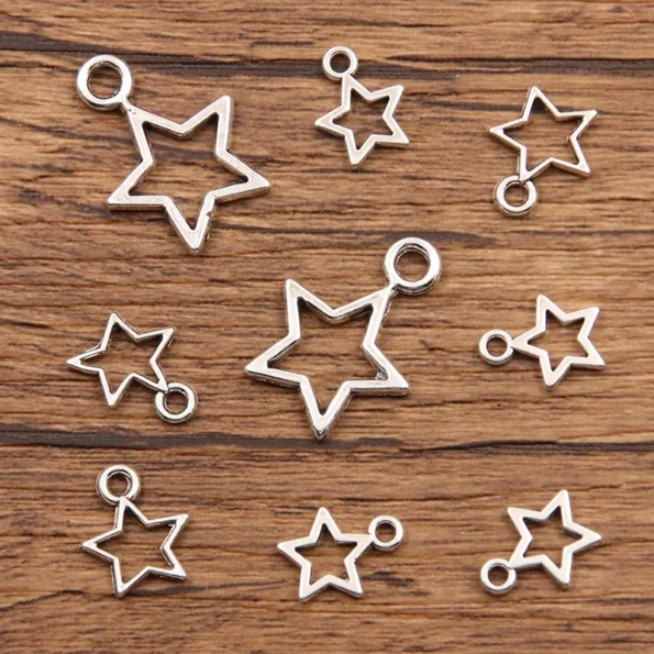 50 piece set of star charms in various sizes and colors