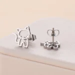 kf-S609cc92e05d24081bf0523192e574f62i-Fashion-Jewelry-Stainless-Steel-Cat-Earring-Studs-for-Women-Lightweight-and-Hypoallergenic-Three-Colors