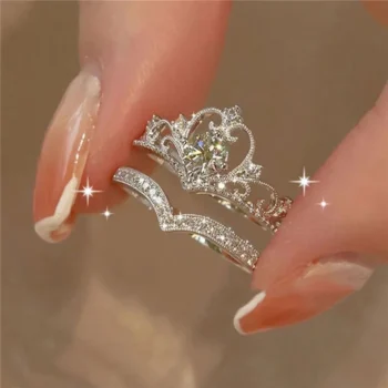 Y2K Crystal Crown Ring Set