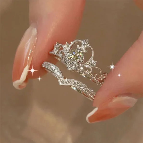 Y2K Crystal Crown Ring Set