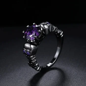 Edgy Vintage Skull Ring with Purple Zircon