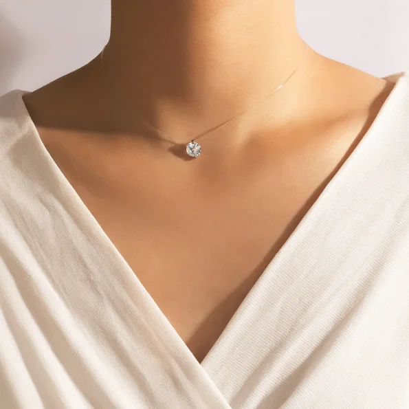 Delicate Round Zircon Charm Necklace | jewelry sale for Christmas