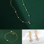 Zircon Four-Leaf Clover Necklace, Bracelet, and Earrings Set for Women