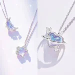 Elegant Moon and Heart Crystal Necklace