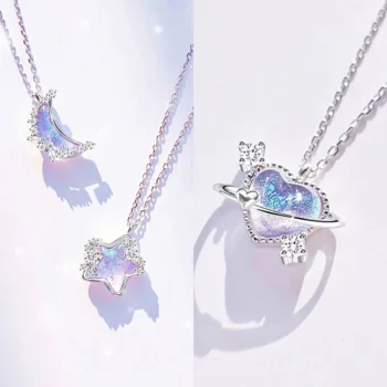 Elegant Moon and Heart Crystal Necklace