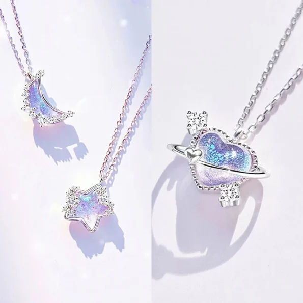 Elegant Moon and Heart Crystal Necklace