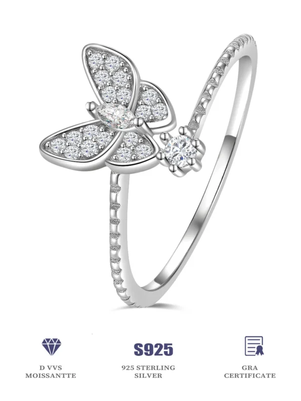 Womens Silver Butterfly Ring