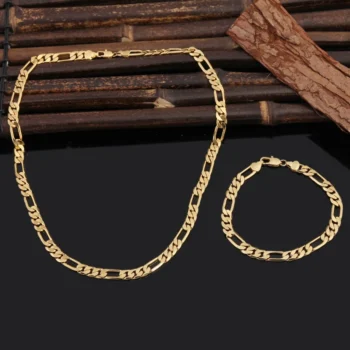 Gold Plated Geometry Necklace and Bracelet Set for Women and Men